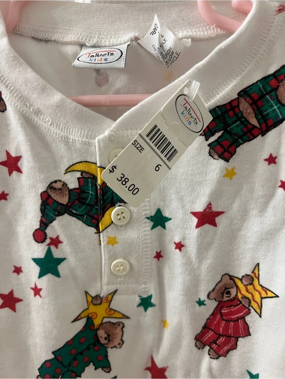 Talbots Kids Vintage Bears Stars Cotton Pijama Top Sz 6 New W/tag